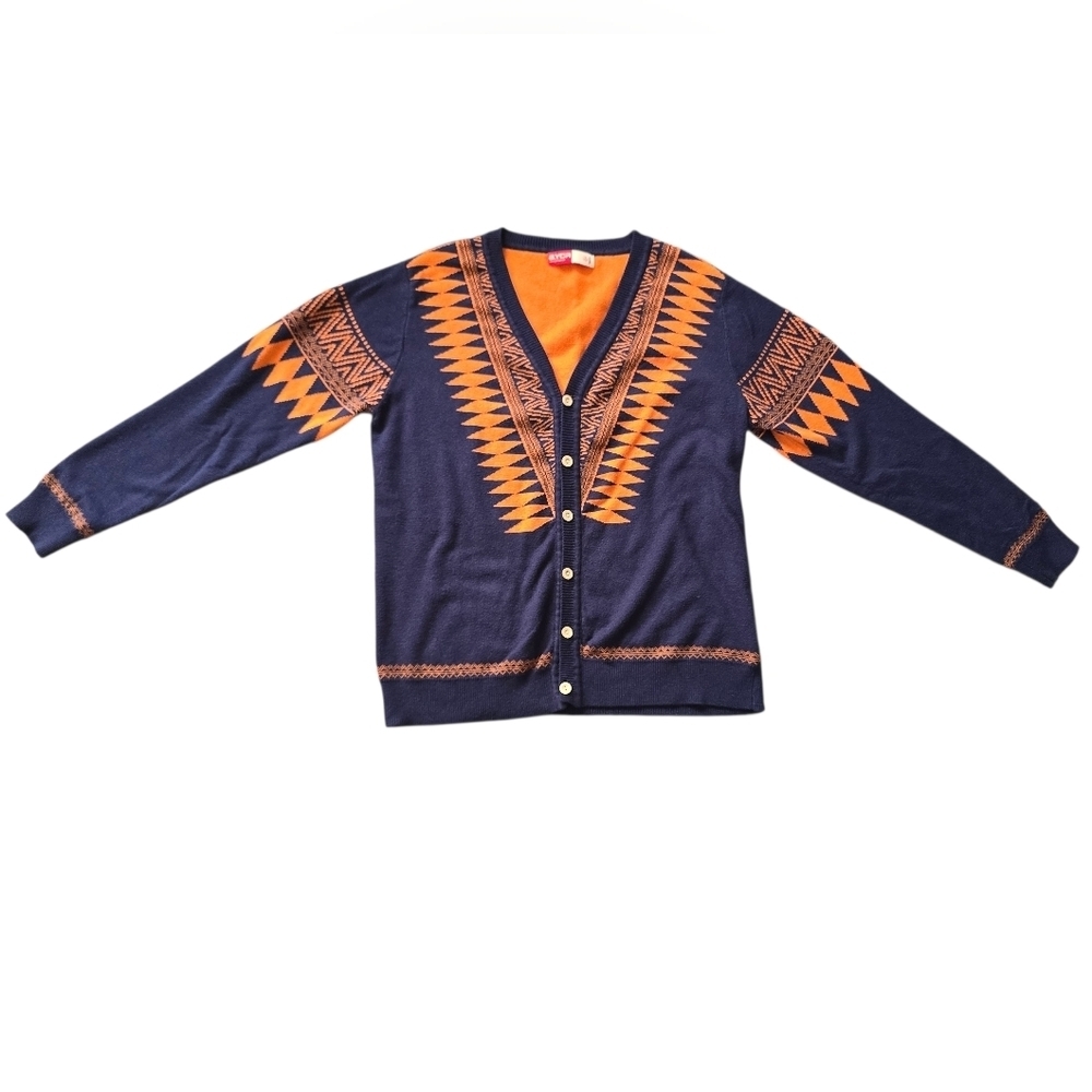 B.YCR Button Down Carigan Navy And Orange Geometric Size XS/S